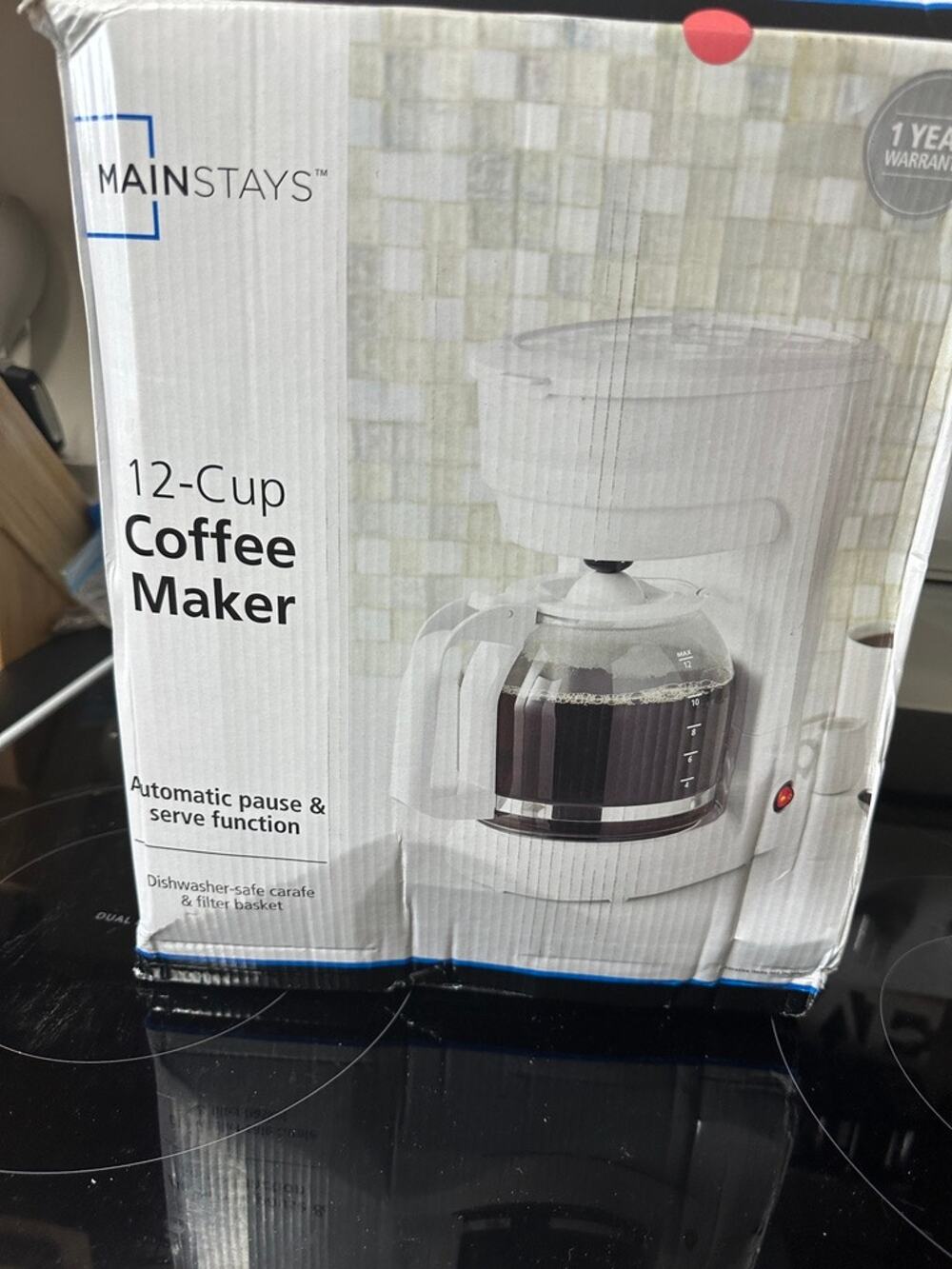 Mainstays 12-Cup Drip Coffee Maker White Glass Carafe Auto Pause & Serve New